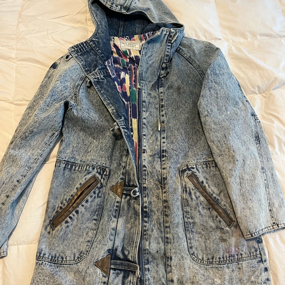 Mulberry Street Coat Vintage Acid Wash Jean Jacket with Hood